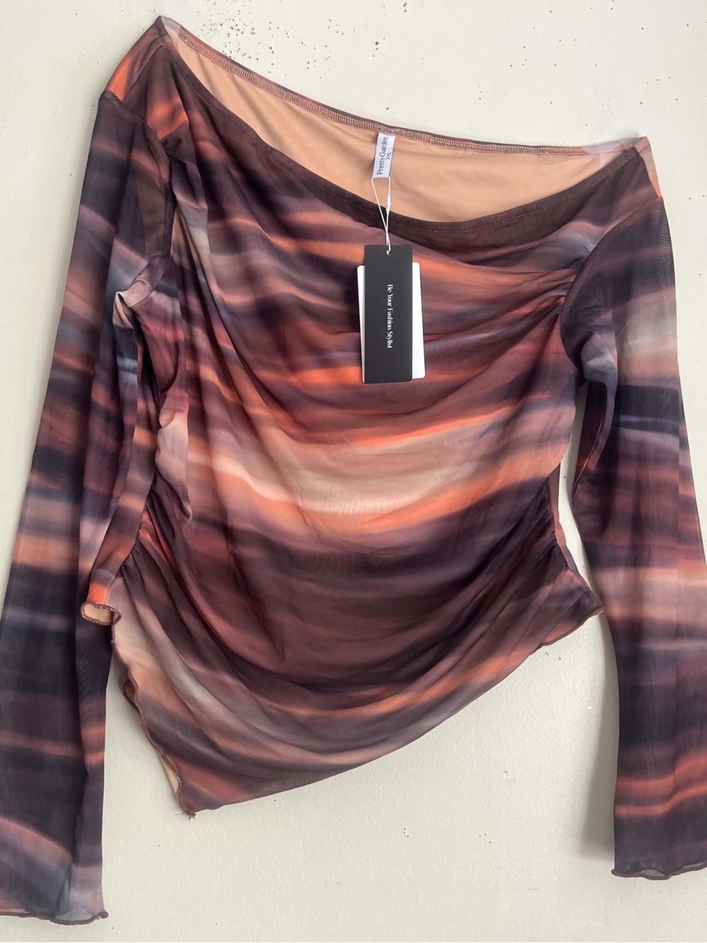 Draped Long-Sleeve Mesh Top in Brown Multi by Proenza Schouler